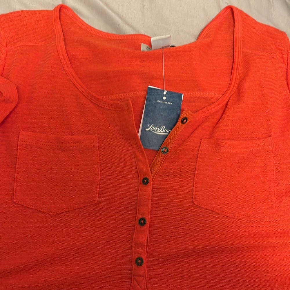 nwt women’s orange button lucky brand shirt - Picture 2 of 3